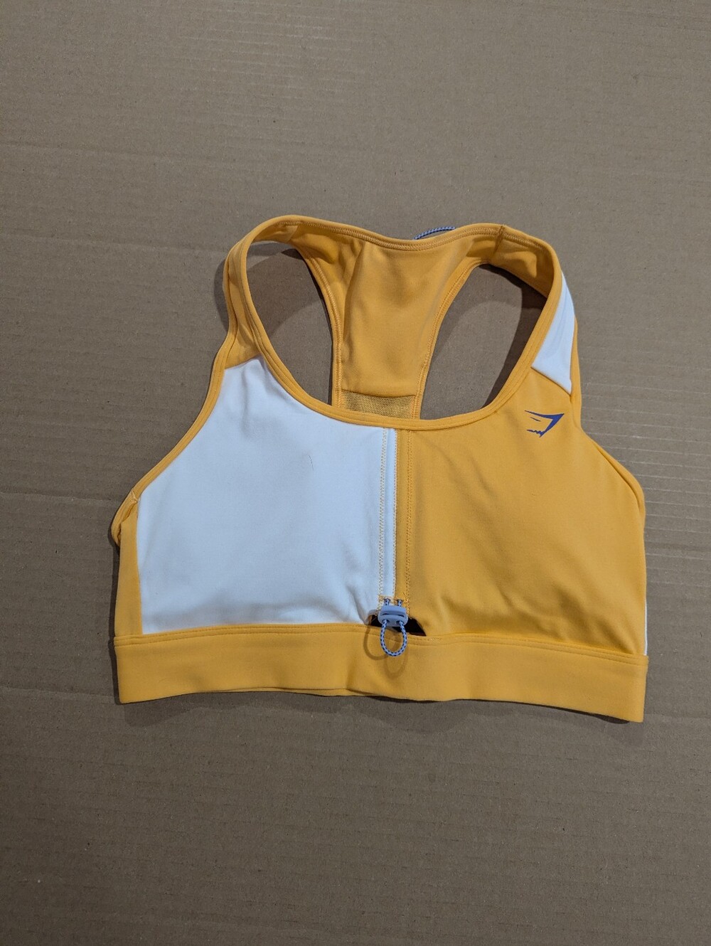 GYMSHARK "Pulse" Light Orange Blue White Mesh Cord Sports Bra Sz XS *See Note